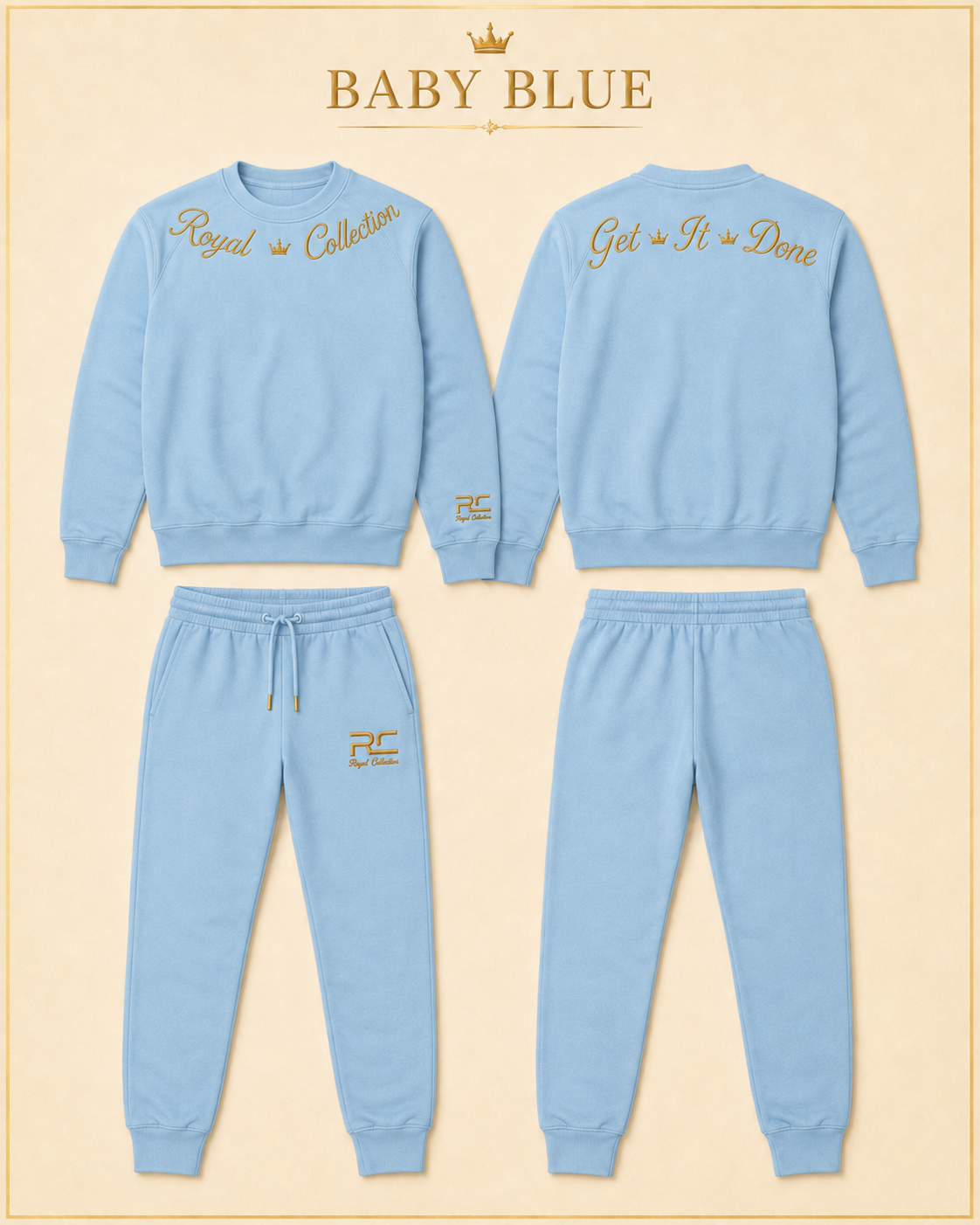 RC Skye Blue Crewneck and Jogger Set - Front and Back View