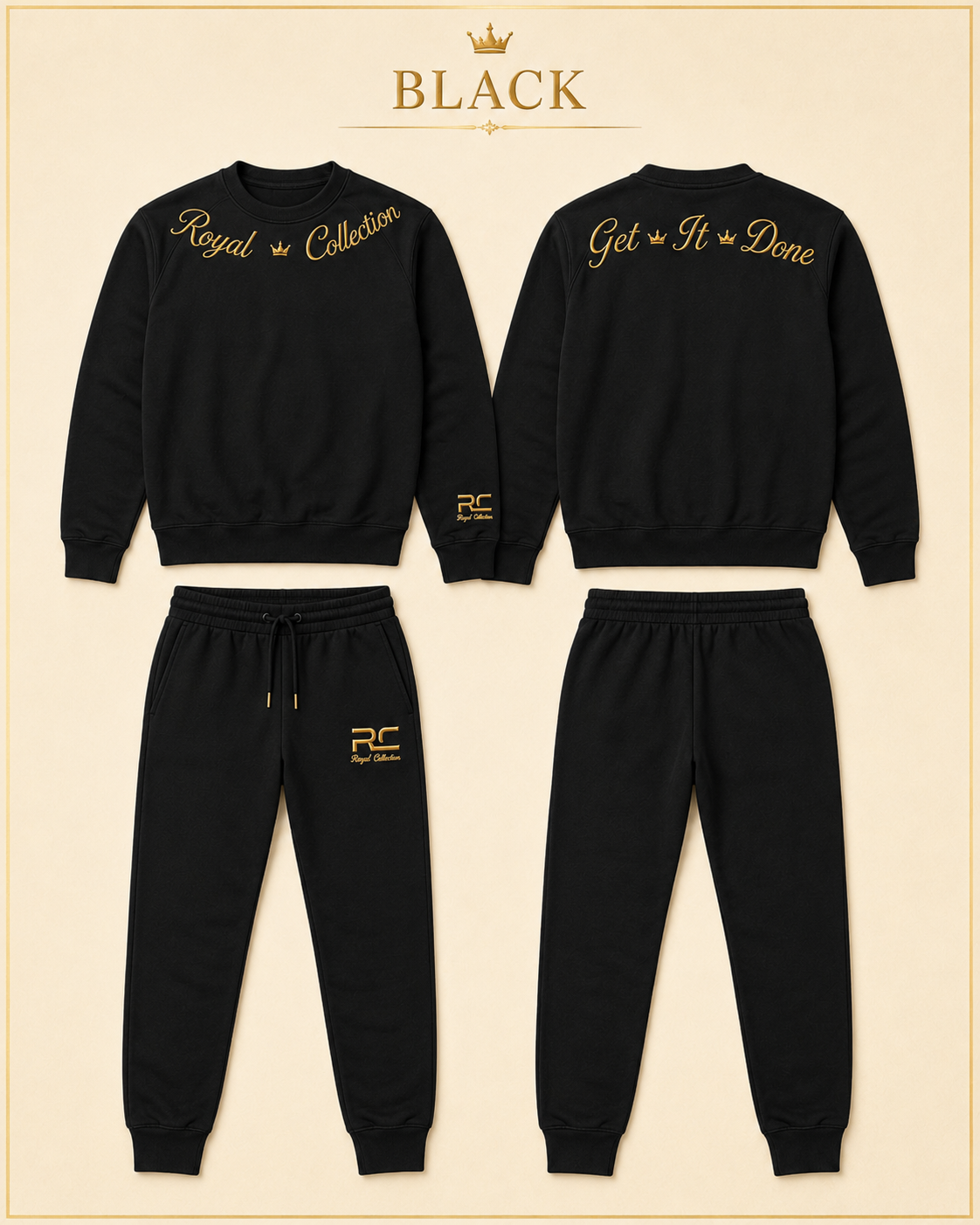 RC Black Gold Crewneck- LS 2 Piece